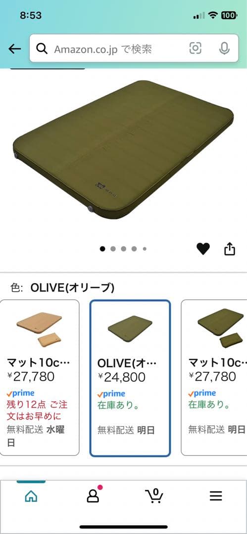 WAQ リラクシングキャンプマット 厚手 10cm インフレーターポンプ付き。