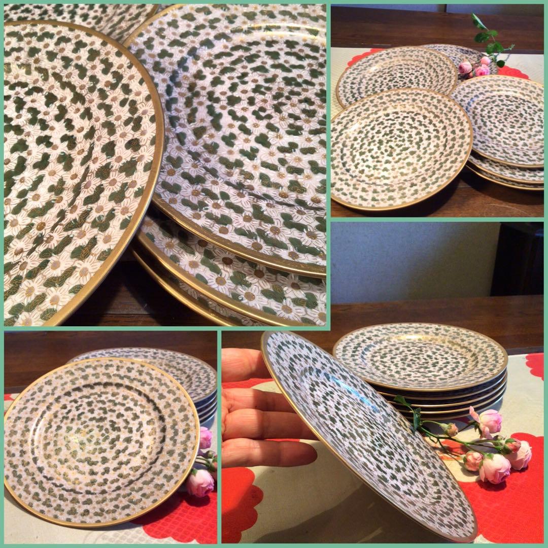 A631 九谷焼　金彩花詰　秀昭　ケーキ皿　ティーセット8点セット