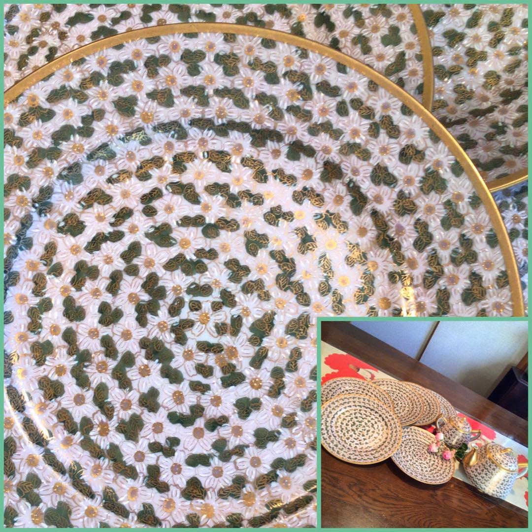 A631 九谷焼　金彩花詰　秀昭　ケーキ皿　ティーセット8点セット