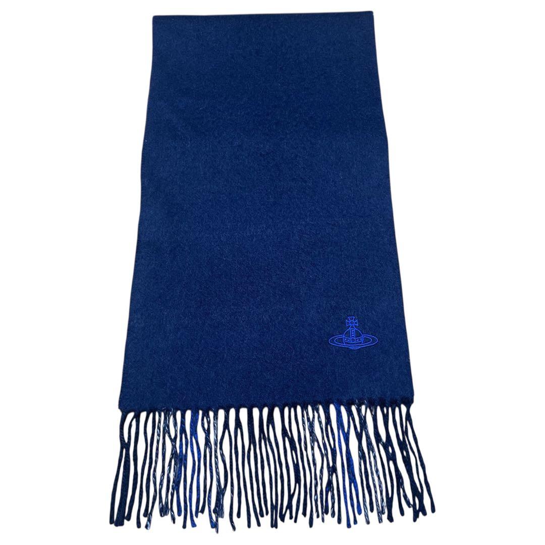 Vivienne Westwood マフラー カシミア ブルー オーブロゴ