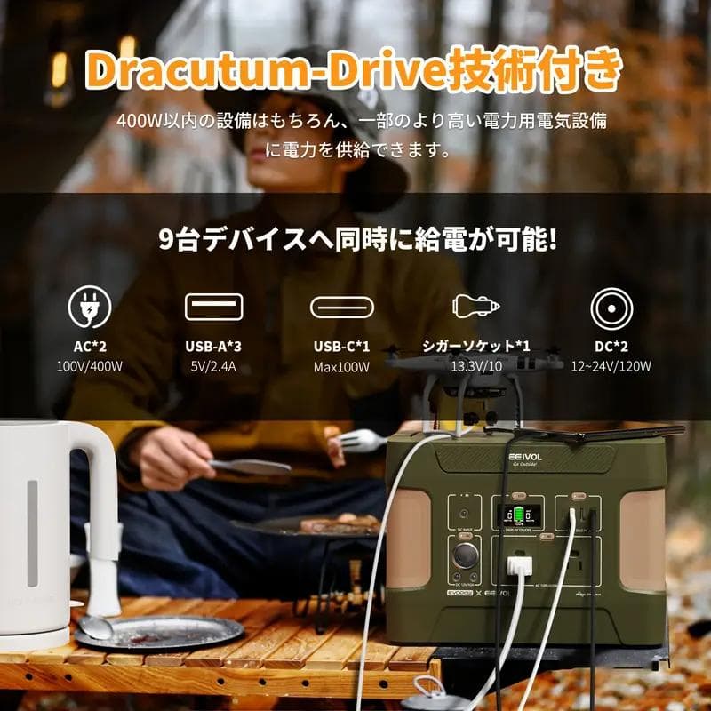 ポータブル電源-515Wh/160938mAhリン酸鉄 オリーブドラブ