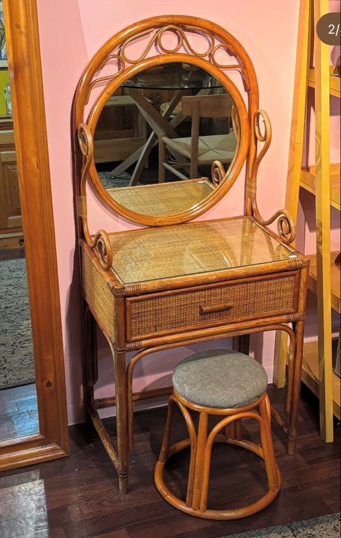 ラタン製ドレッサー・鏡台 引き出し付き