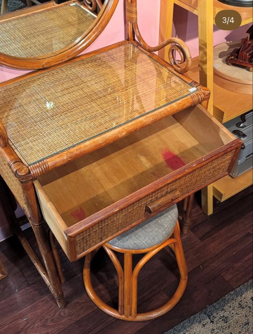 ラタン製ドレッサー・鏡台 引き出し付き