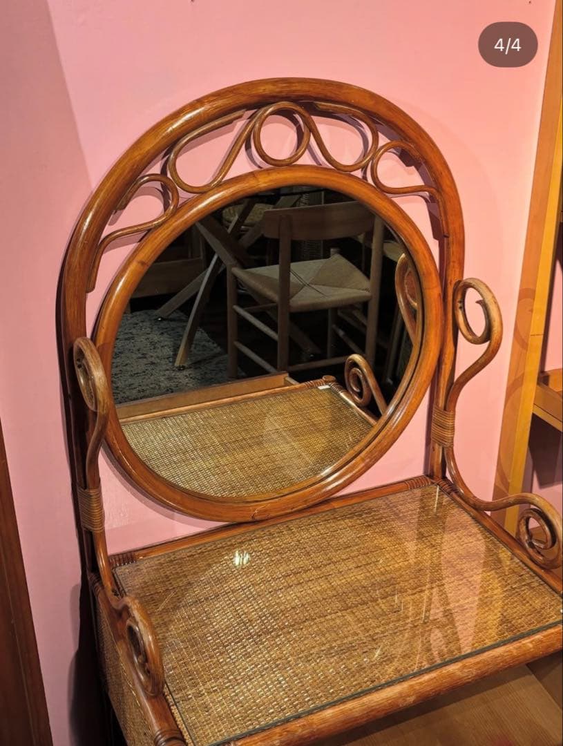 ラタン製ドレッサー・鏡台 引き出し付き