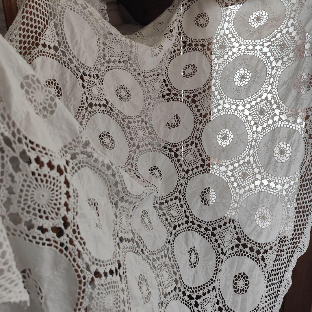 Vintageホワイト 手編みレース 35パーツ繋ぎ フリークロス