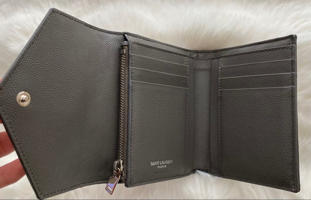【美品】SAINT LAURENT 三つ折り財布 グレー