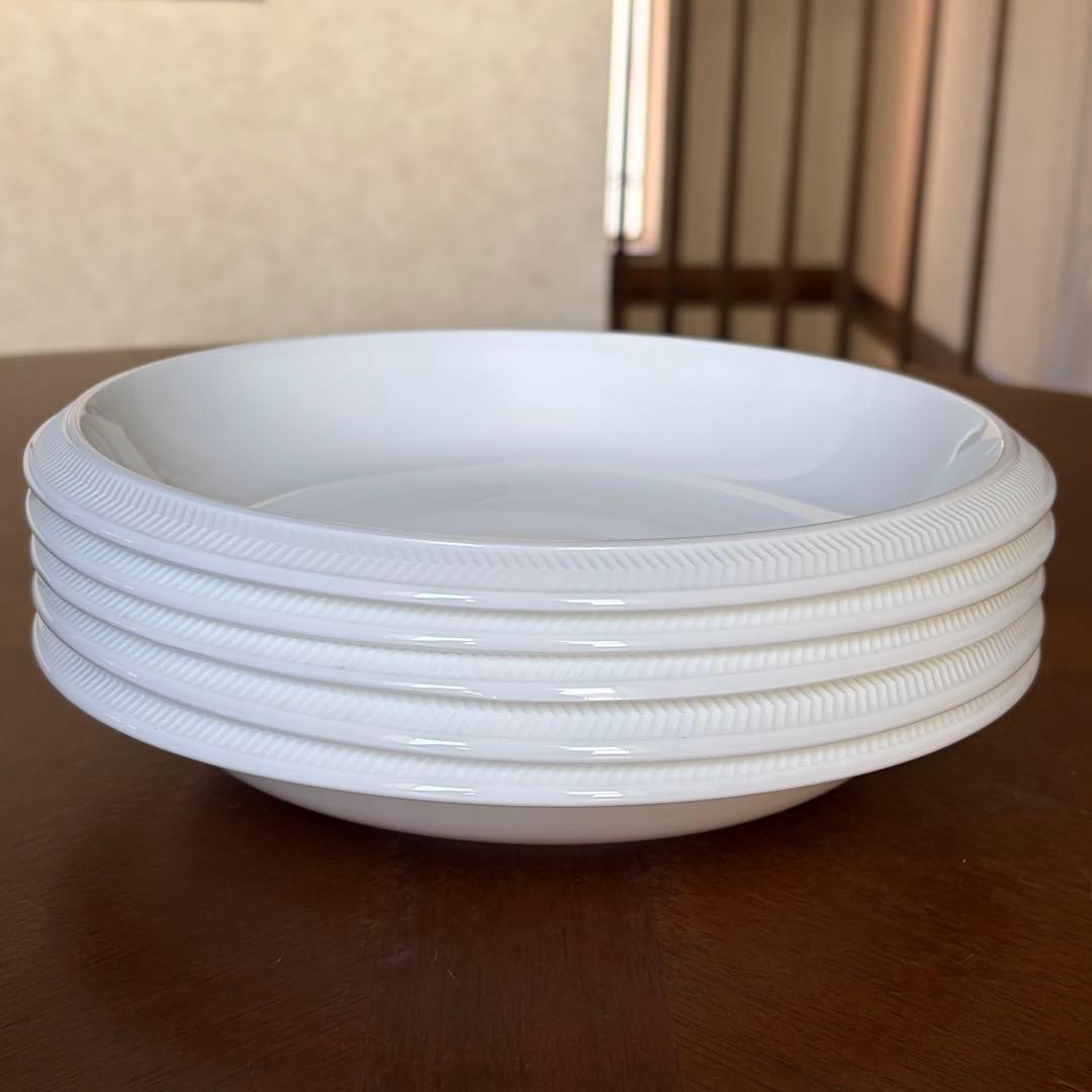 【美品】ウェッジウッド★ナイト＆デイ★ホワイトヘリンボーン　スープボウル5個