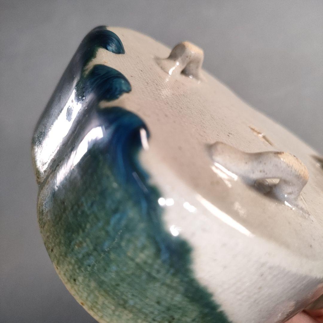 A1376-6/夕陽窯/織部瓢箪形足付向付5客/銘々皿/飾鉢/菓子鉢/懐石道具/