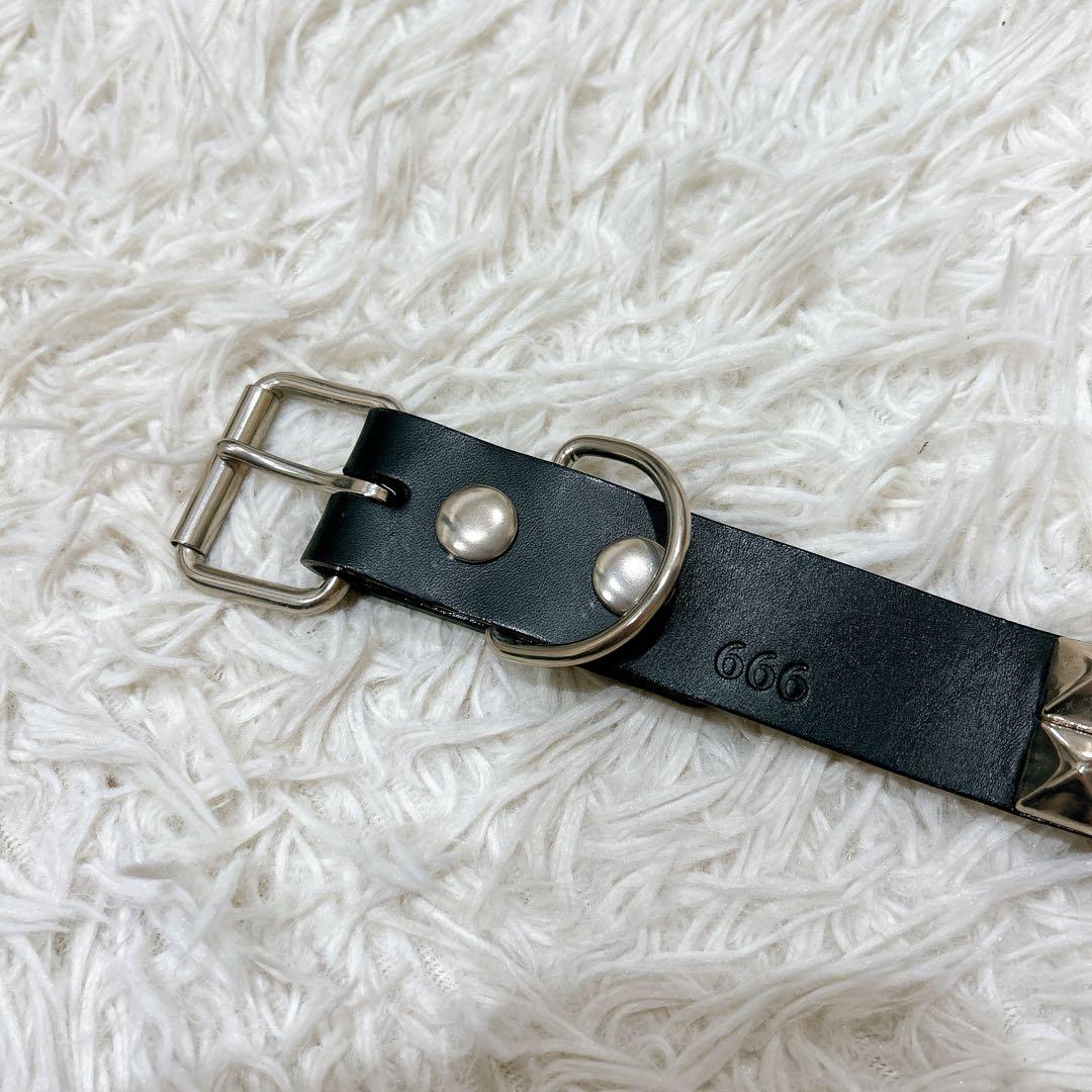 666 ピラミッドスタッズ　2段　レザーベルト　ブラック　サイズM