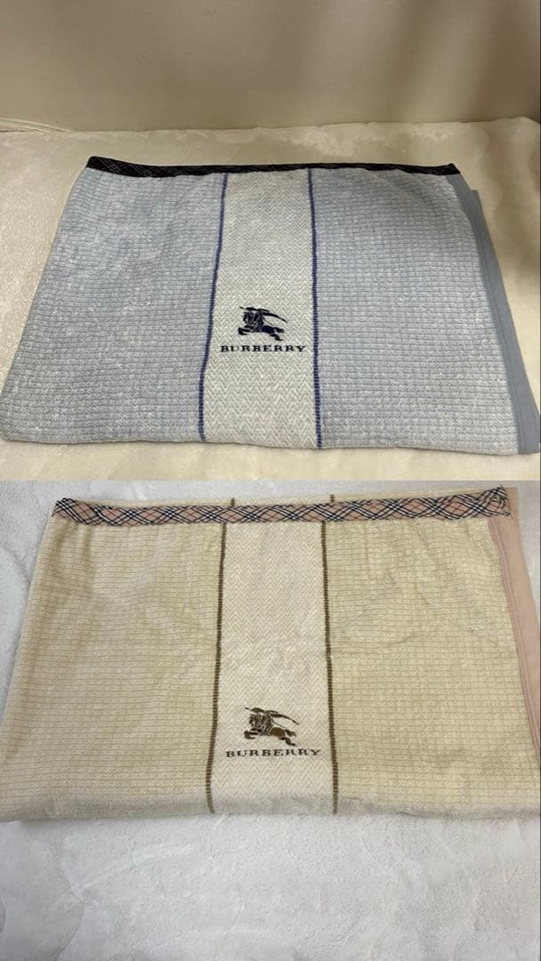 BURBERRY 綿毛布2枚 グレー　ブルー