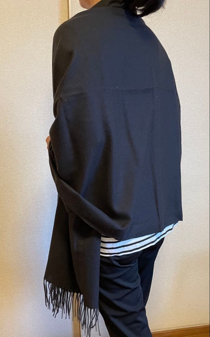 サンプル品在庫処分 カシミア100% フリンジ付きストール ブラック 大判