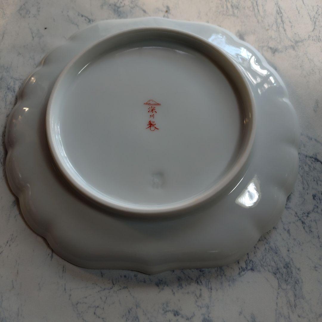 新品未使用品　深川製磁　ブルーチャイナ　 ❋希少菊割フリル中皿❋　五客揃い