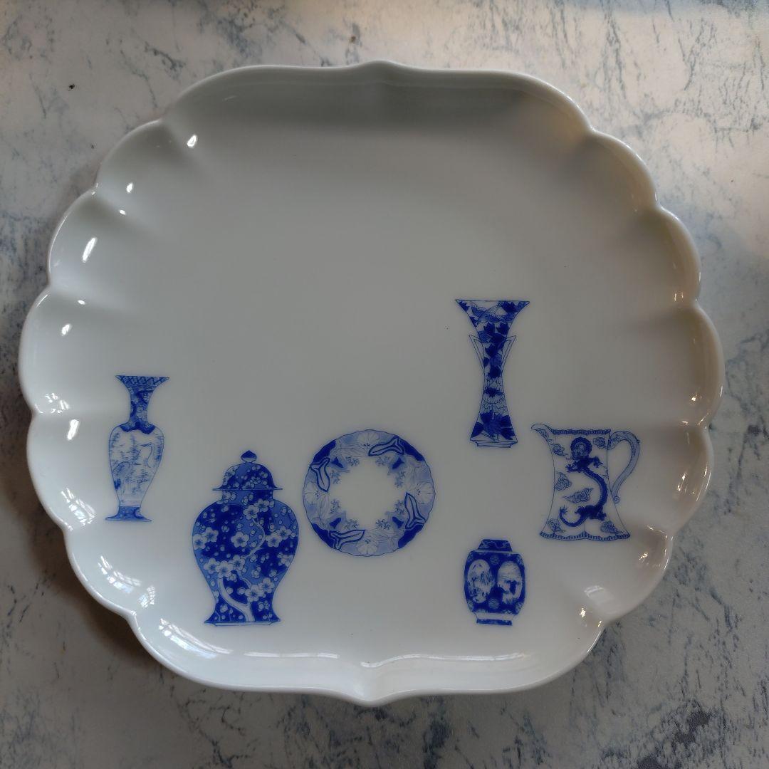 新品未使用品　深川製磁　ブルーチャイナ　 ❋希少菊割フリル中皿❋　五客揃い