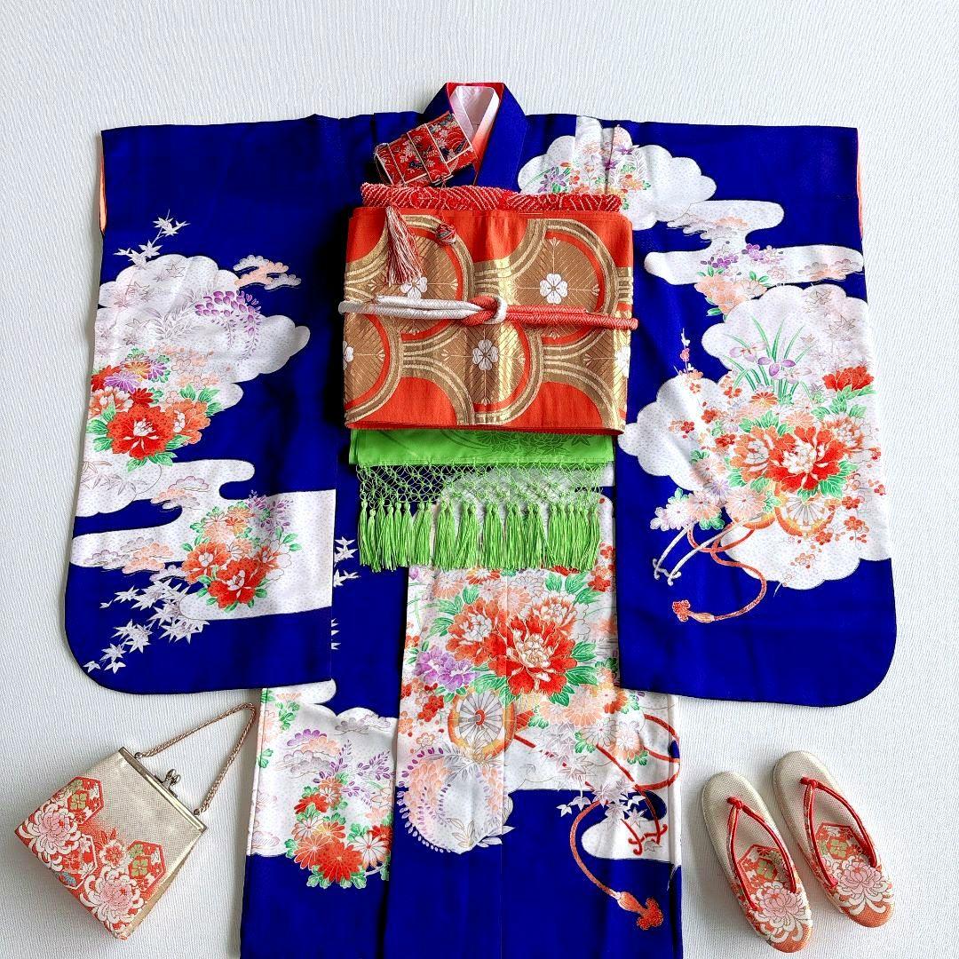Buruburu　フルセット　きもの青　　簡単半襟　小物セット7282