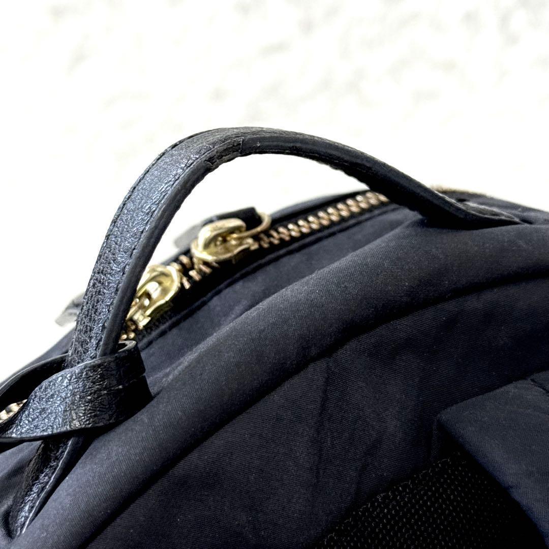 agnes b. アニエスベー ブラック ナイロンレザー バックパック リュック