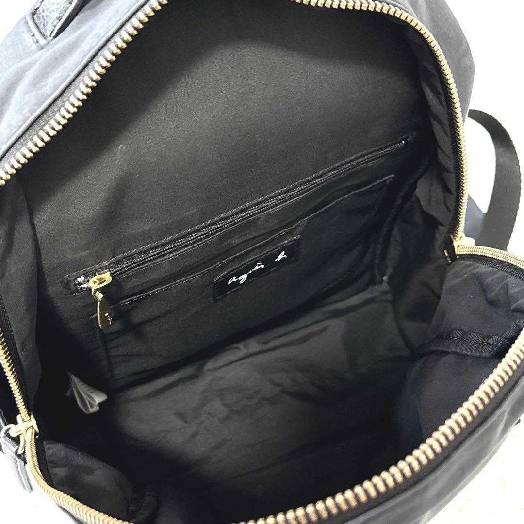 agnes b. アニエスベー ブラック ナイロンレザー バックパック リュック