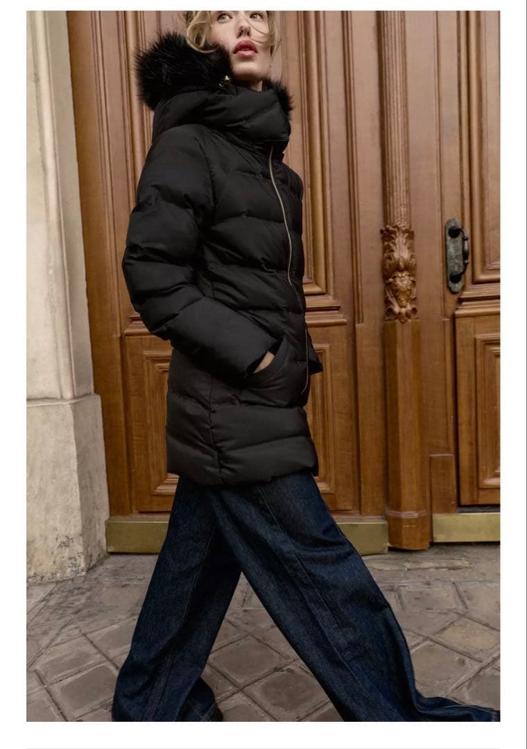 ZARA 撥水ウィンドブレーカーフード付きダウンジャケット