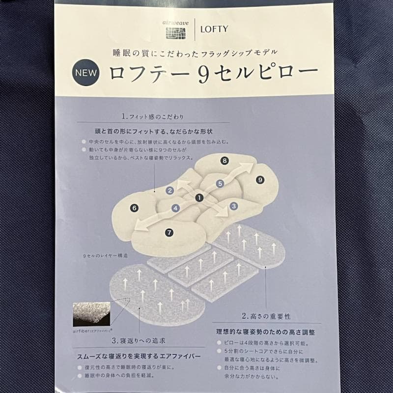 【ロフテー枕】9セルピロー（1号）クッションファイバー×エアファイバー