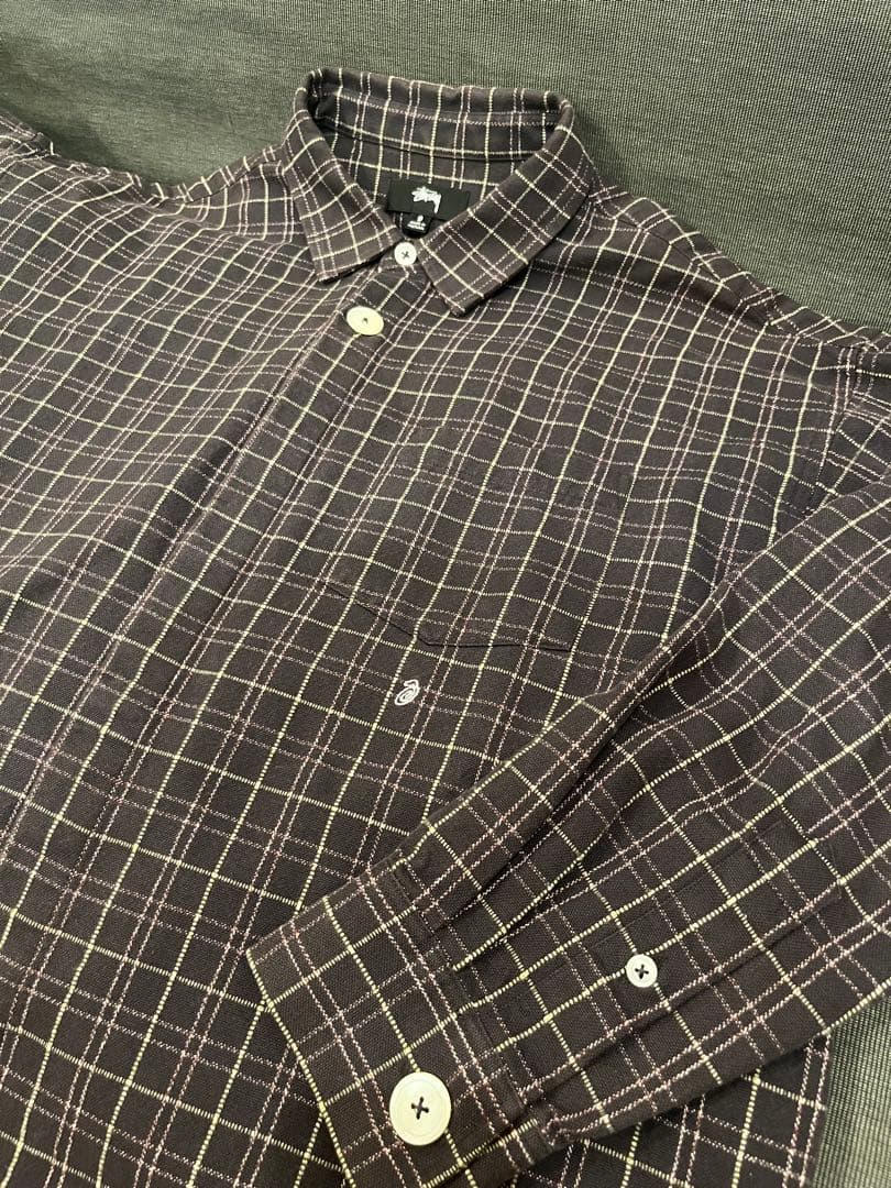old Stussy Big button Plaid LS Shirt 古着