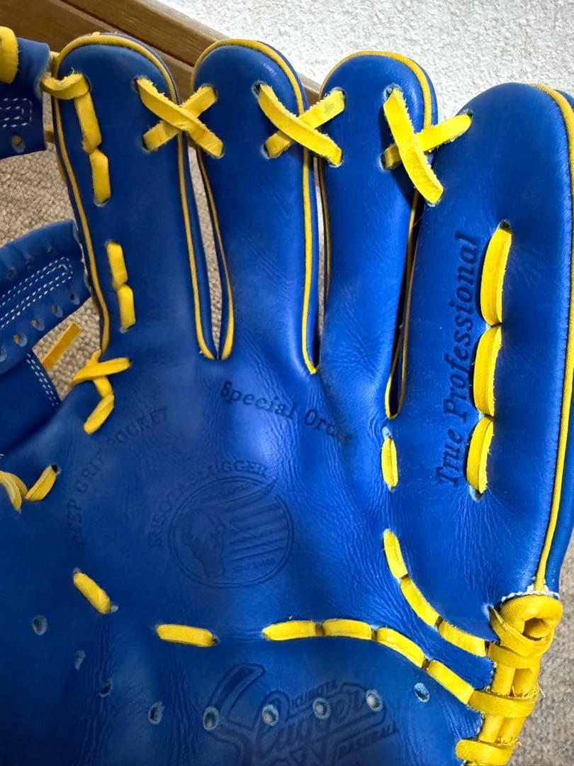 久保田スラッガー　軟式グローブ　内野手用　ブルーイエロー　湯もみ型付け済