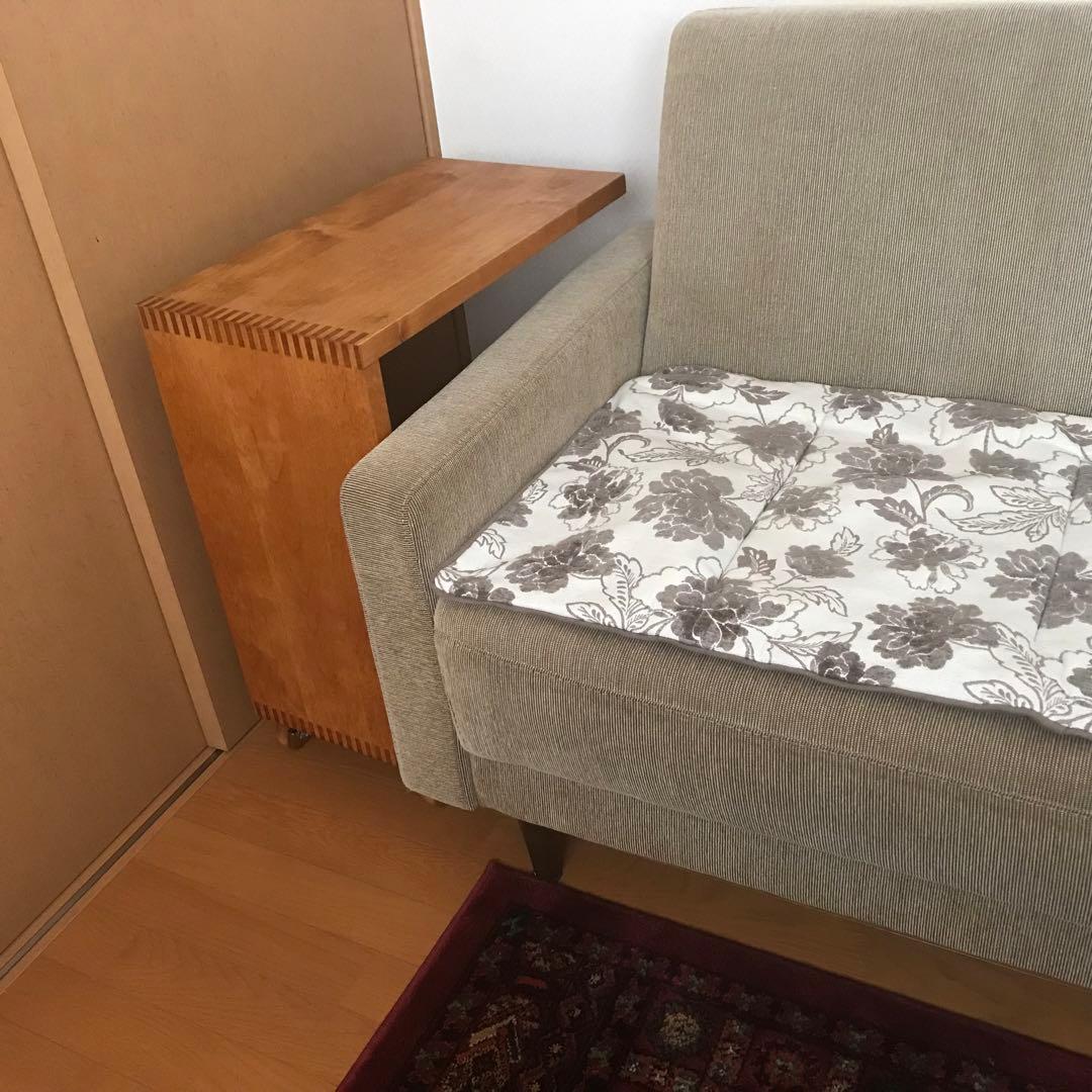 コの字 サイドテーブル キャスター付 木製 和モダン ベッドサイド ビンテ ージ