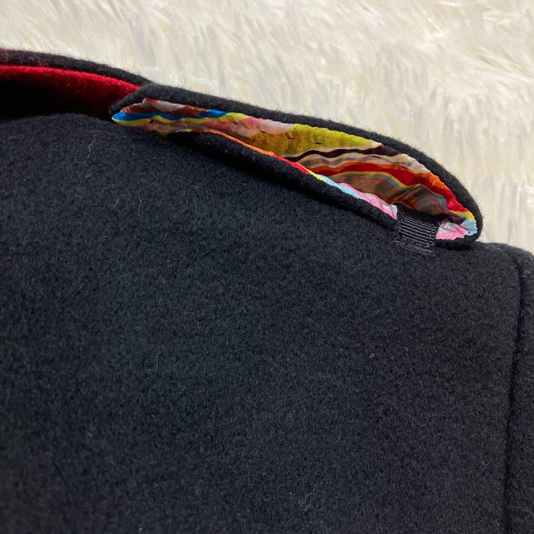 極美品ポールスミスブラック トレンチコートカシミヤ混 マルチストライプ 黒色 L