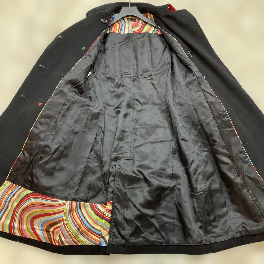 極美品ポールスミスブラック トレンチコートカシミヤ混 マルチストライプ 黒色 L