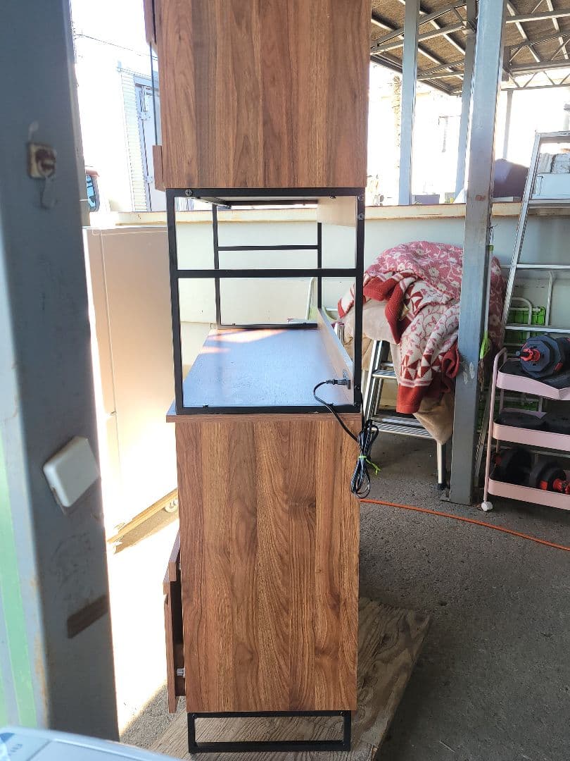 木目調 アイアンフレーム キッチンボード レンジ台 食器棚 ヴィンテージ風