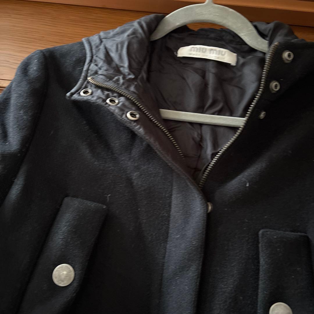 MIU MIU フード付きブラックダッフルコート