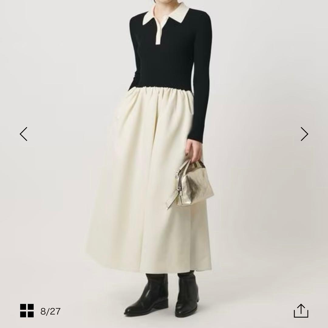 フィットアンドフレア　ポロワンピース　カラー　ブラック　2025AW