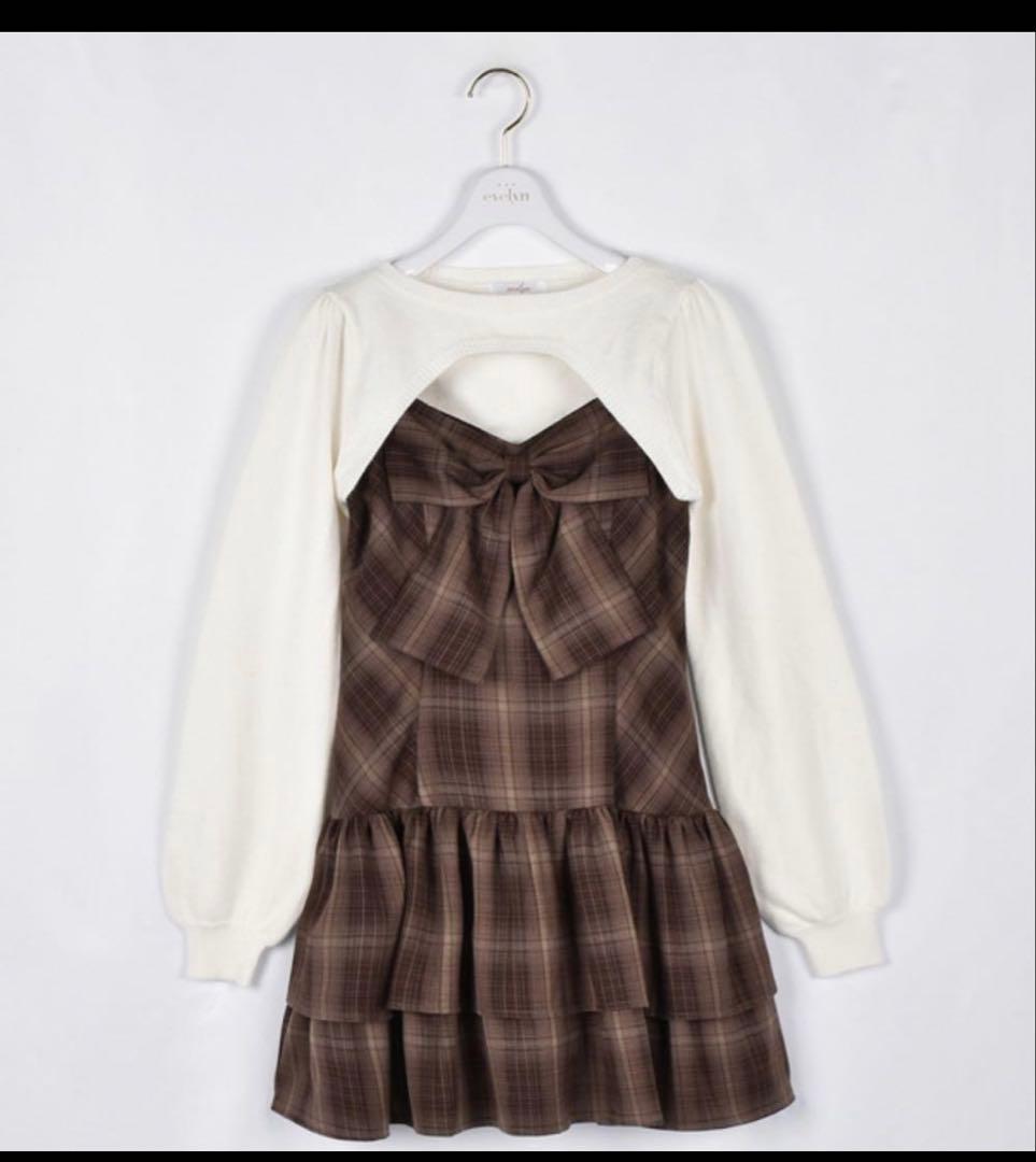 evelyn リボンボレロワンピース ブラウン