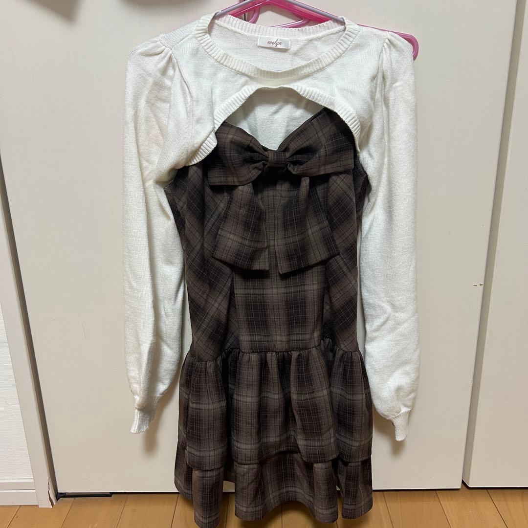 evelyn リボンボレロワンピース ブラウン