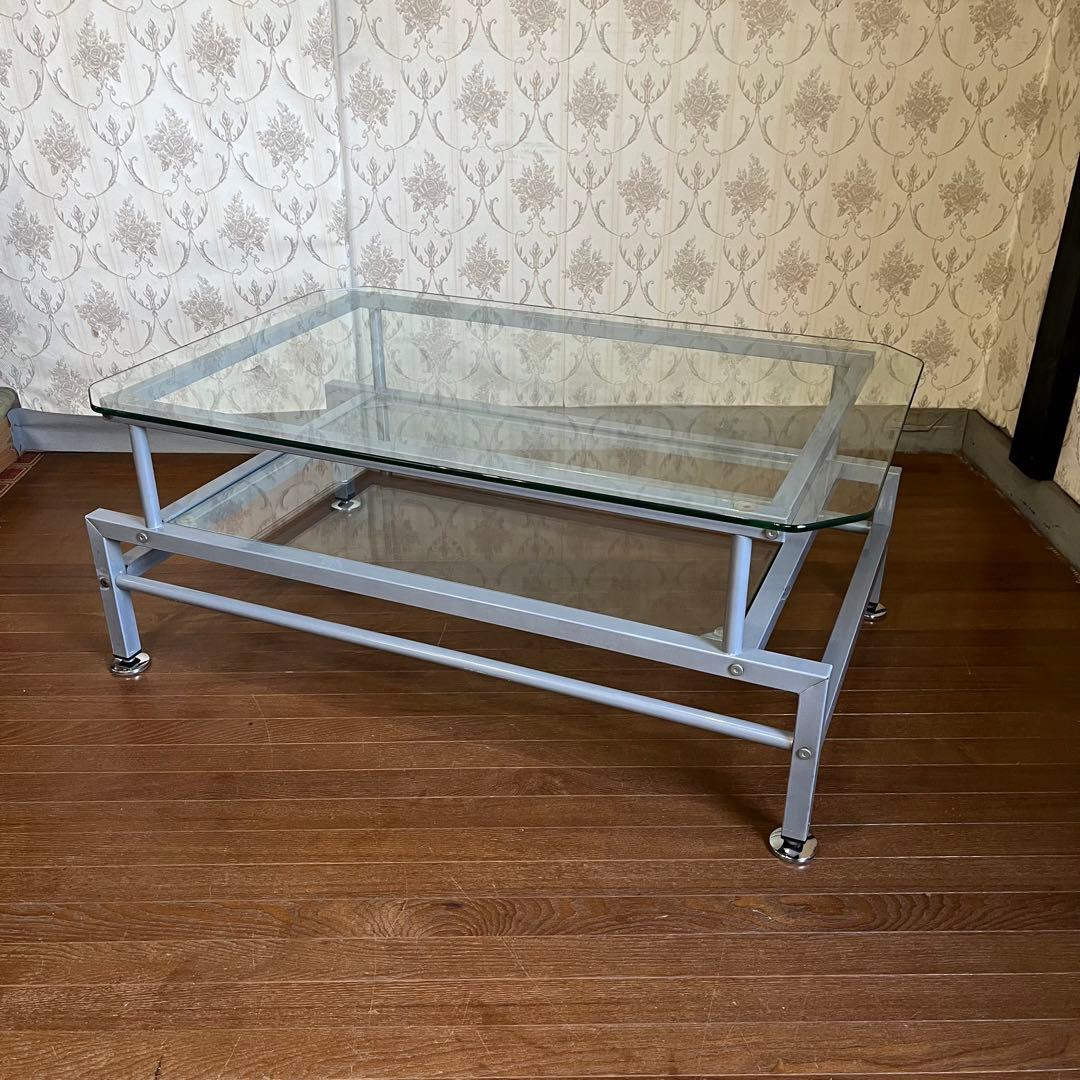 【インダストリアル】アイアンフレーム ガラステーブル センターテーブル 男前