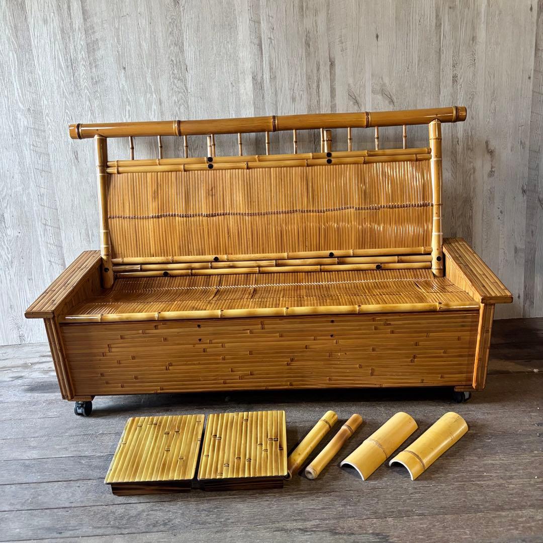 梅里竹芸 ソファ 竹製 健康椅子 長椅子 竹家具 キャスター付き 和風