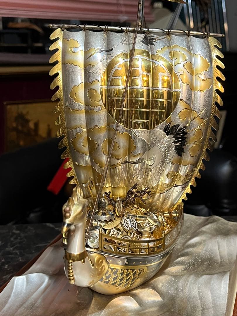 銀製鳳凰寳船、銀製鳳凰宝船、銀製鳳凰宝船2号、銀製宝船、ケース36センチ