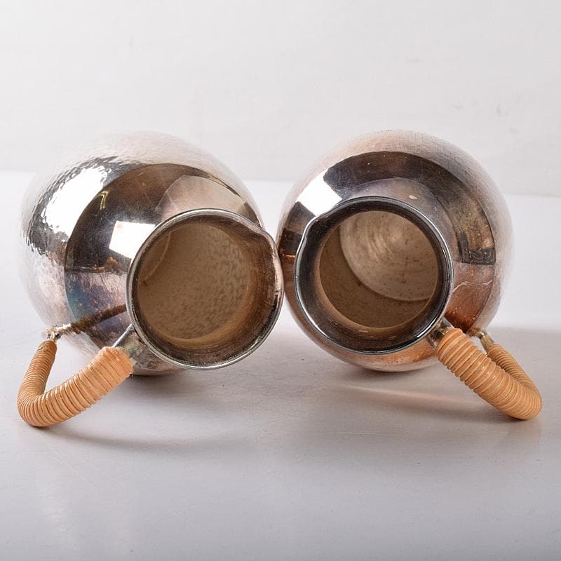 ウスヰ謹製　純銀製　酒器　ちろり二本　酒盃三客　計約258g　共箱　FR8220