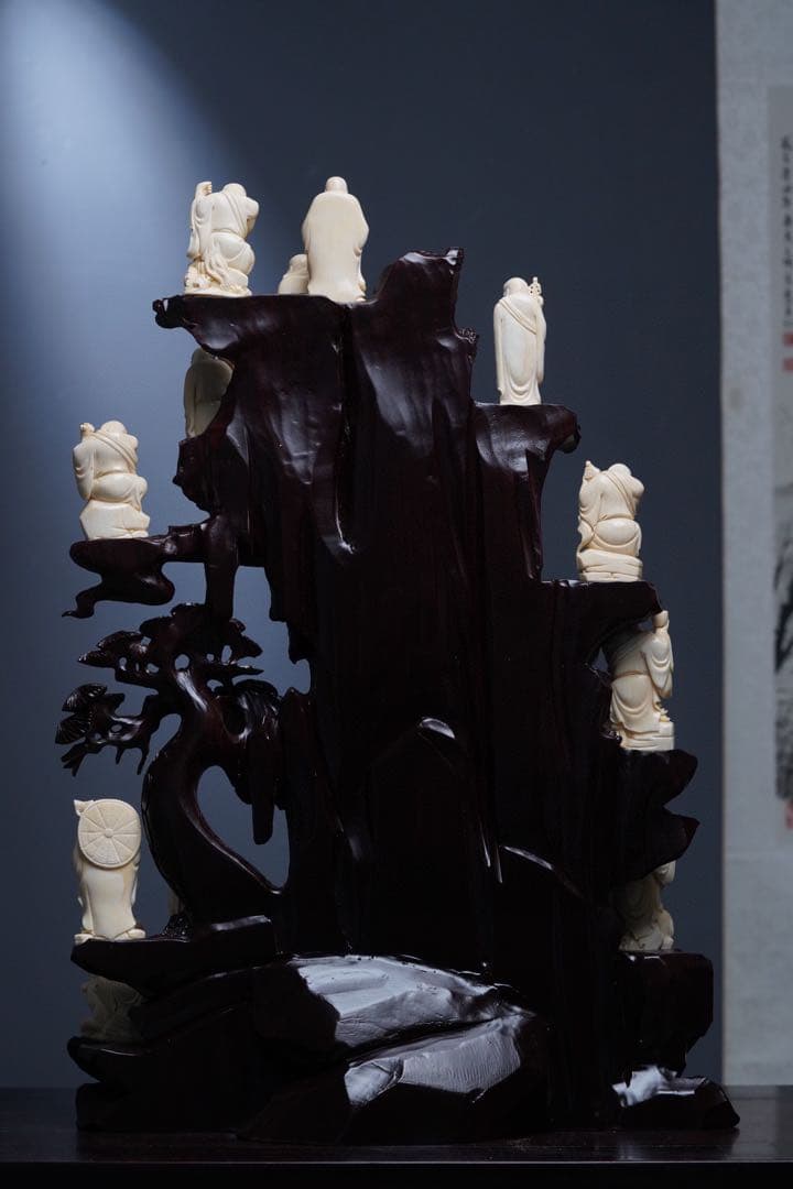 天然マンモス牙美しい手作り彫刻十八羅漢 置物