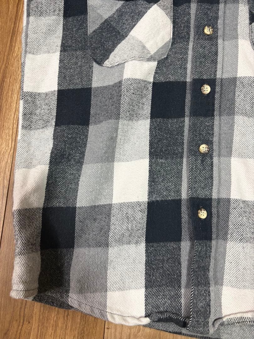 【好配色】FIVE BROTHERネルシャツ　白黒グレーブロックチェックMサイズ