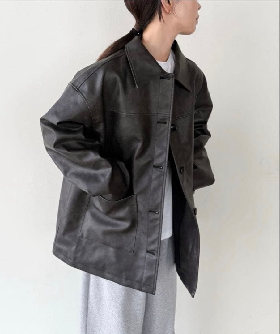 select MOCA by son ステンカラーフェイクレザージャケット