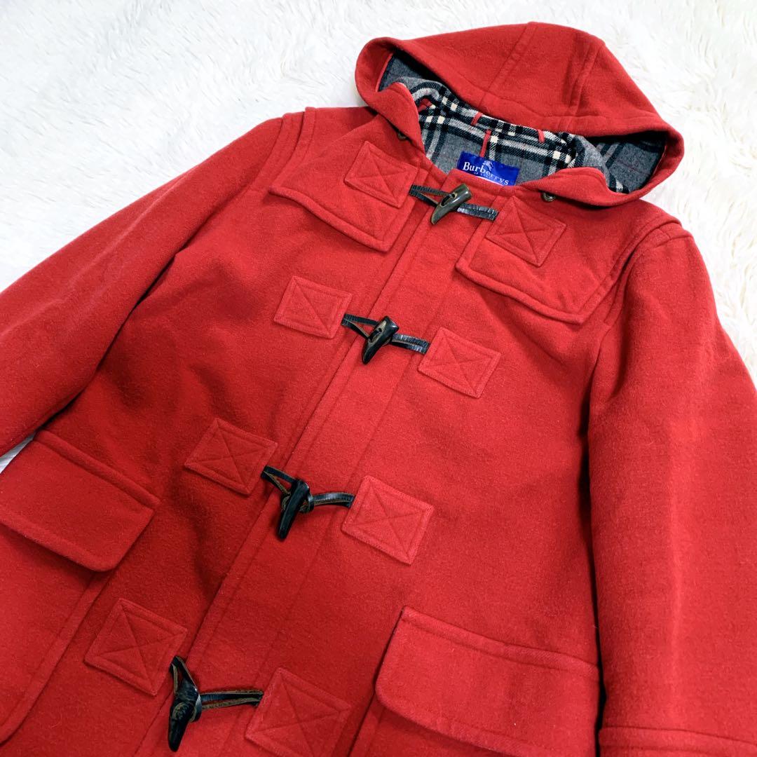 バーバリーブルーレーベル ダッフルコート 赤 ノバチェック ウール100% 38