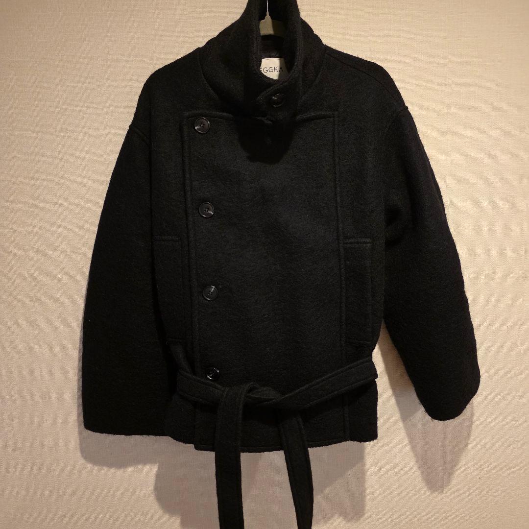 EGGKA レディース カジュアル ウールブレンド ショートコート ブラック