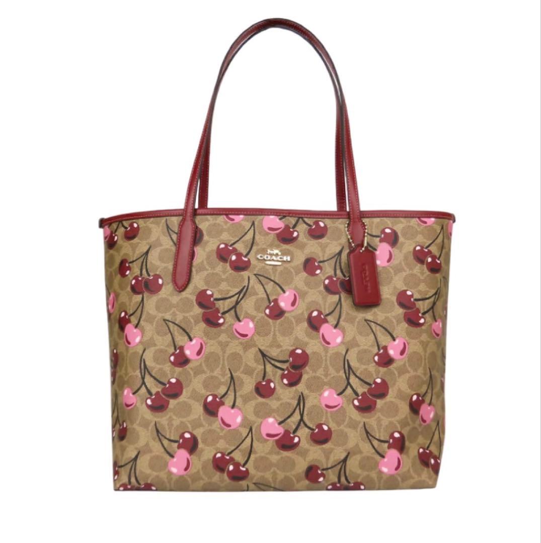 新作、coachコーチシグネチャーチェリープリントトートバッグ