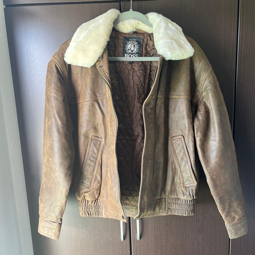 お*ん様 サントリー　BOSSジャン レザーフライトジャケット　L ボスジャン