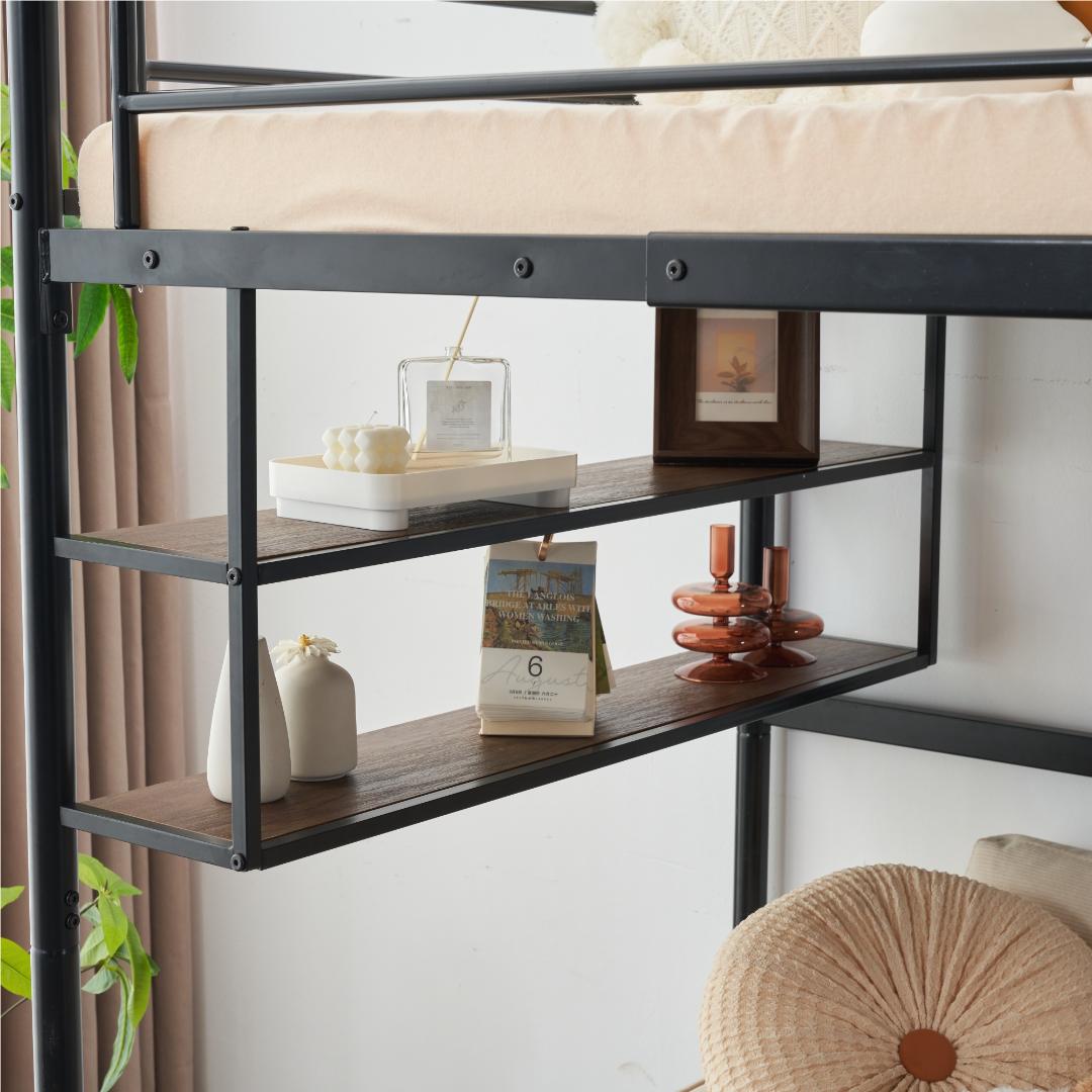 ロフトベッド パイプベッド（S）北欧風デザイン安定構造・耐震設計　BLACK