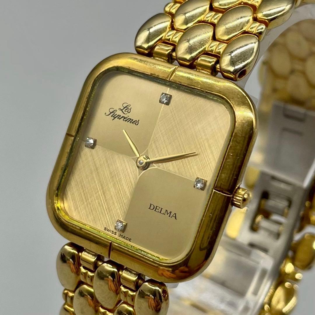 新品電池✨️DELMA les supremes ビジュー ゴールド金具 スクエア