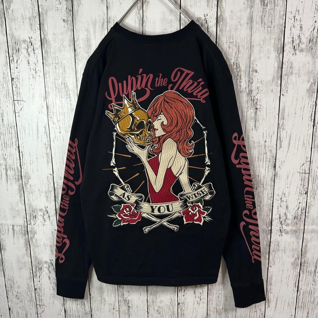 【希少☆ルパン3世】峰不二子☆ロンT☆刺繍☆髑髏☆薔薇☆M 黒