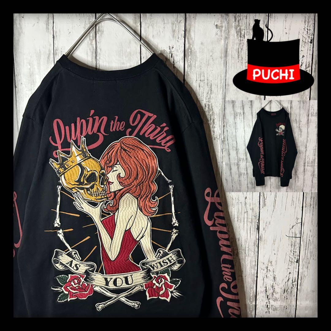 【希少☆ルパン3世】峰不二子☆ロンT☆刺繍☆髑髏☆薔薇☆M 黒