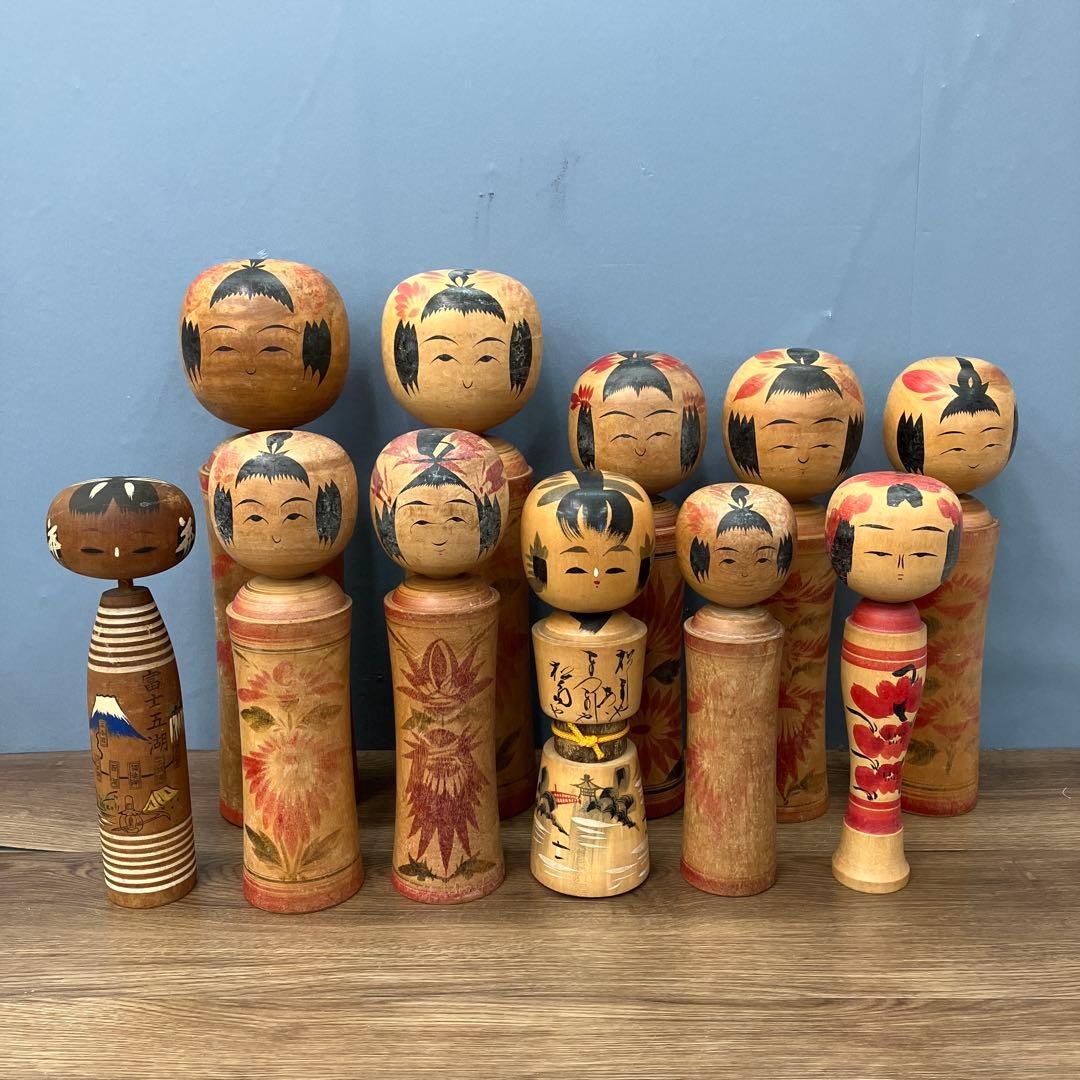 D-2 昭和レトロ 伝統こけし 11体セット 鳴子系 作家物 富士五湖 置物