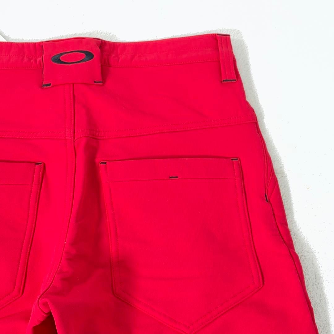 タグ付美品【OAKLEY】ゴルフパンツ 撥水 防寒 裏起毛 ロゴ刺繍 赤系 32