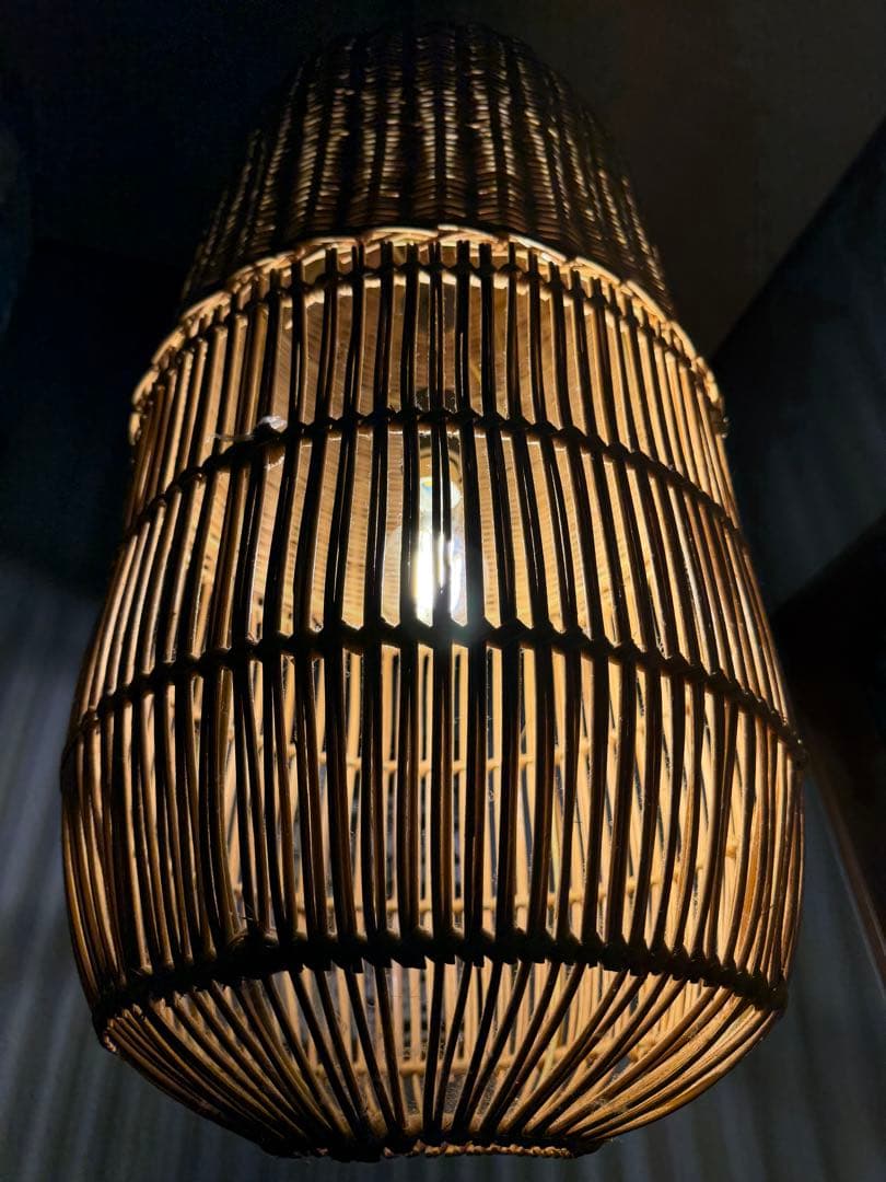 【希少】ラタン ペンダントライト 吊り下げ照明 籐編み アジアン レトロ モダン